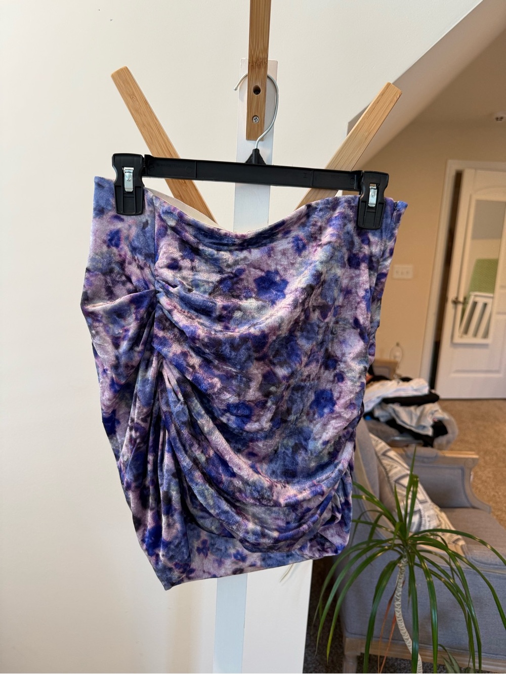 Isabel Marant Purple Floral Ruched Velvet Mini Skirt